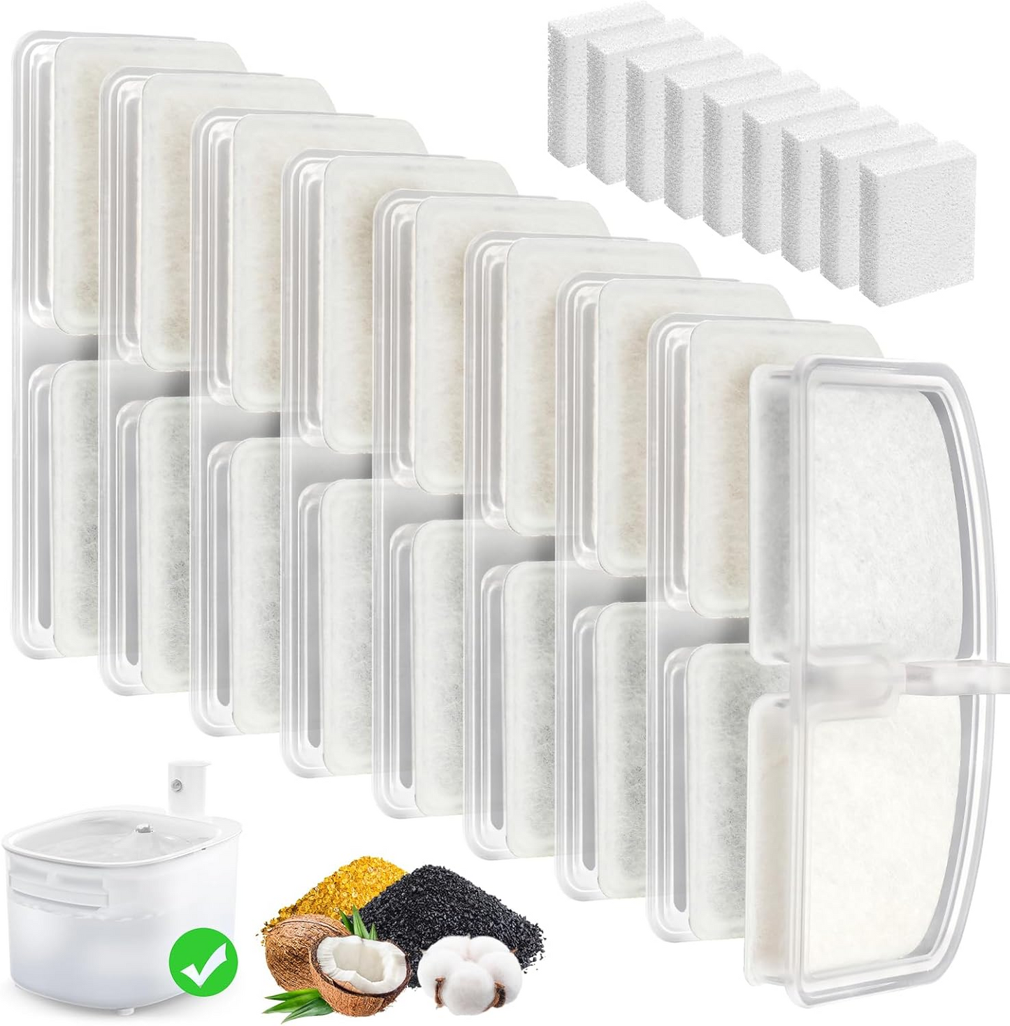 3 Pack Replacement Filters & 3 Pack Replacement Pre-Filter Sponges Filters for PUPERCI Wireless Cat Water Fountain