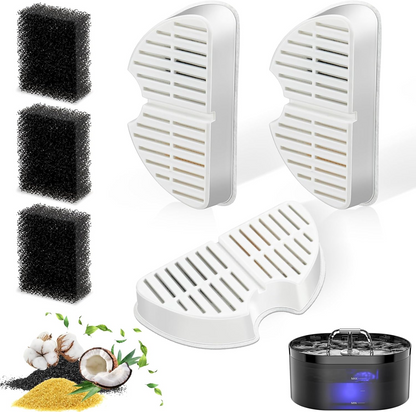 Replacement Filters & Replacement Pre-Filter Sponges for 2.2L/74oz Automatic Pet Water Fountain Stainless Steel Cat Water Fountain