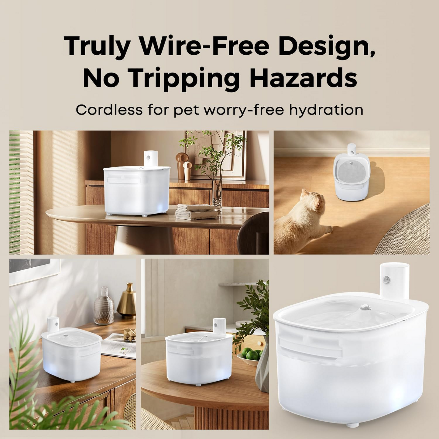 Rechargeable Battery Wireless Cat Water Fountain Operated Cordless Pet Water Fountain