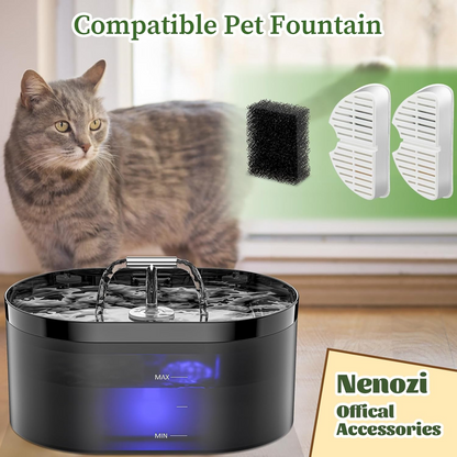 Replacement Filters & Replacement Pre-Filter Sponges for 2.2L/74oz Automatic Pet Water Fountain Stainless Steel Cat Water Fountain