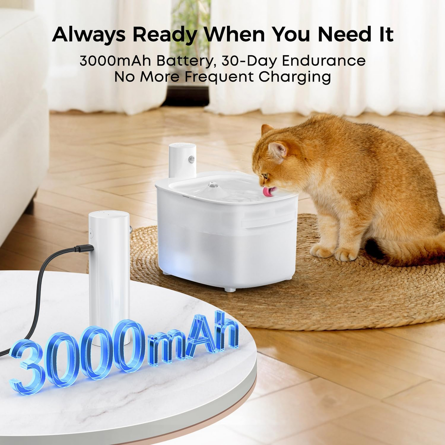 Rechargeable Battery Wireless Cat Water Fountain Operated Cordless Pet Water Fountain