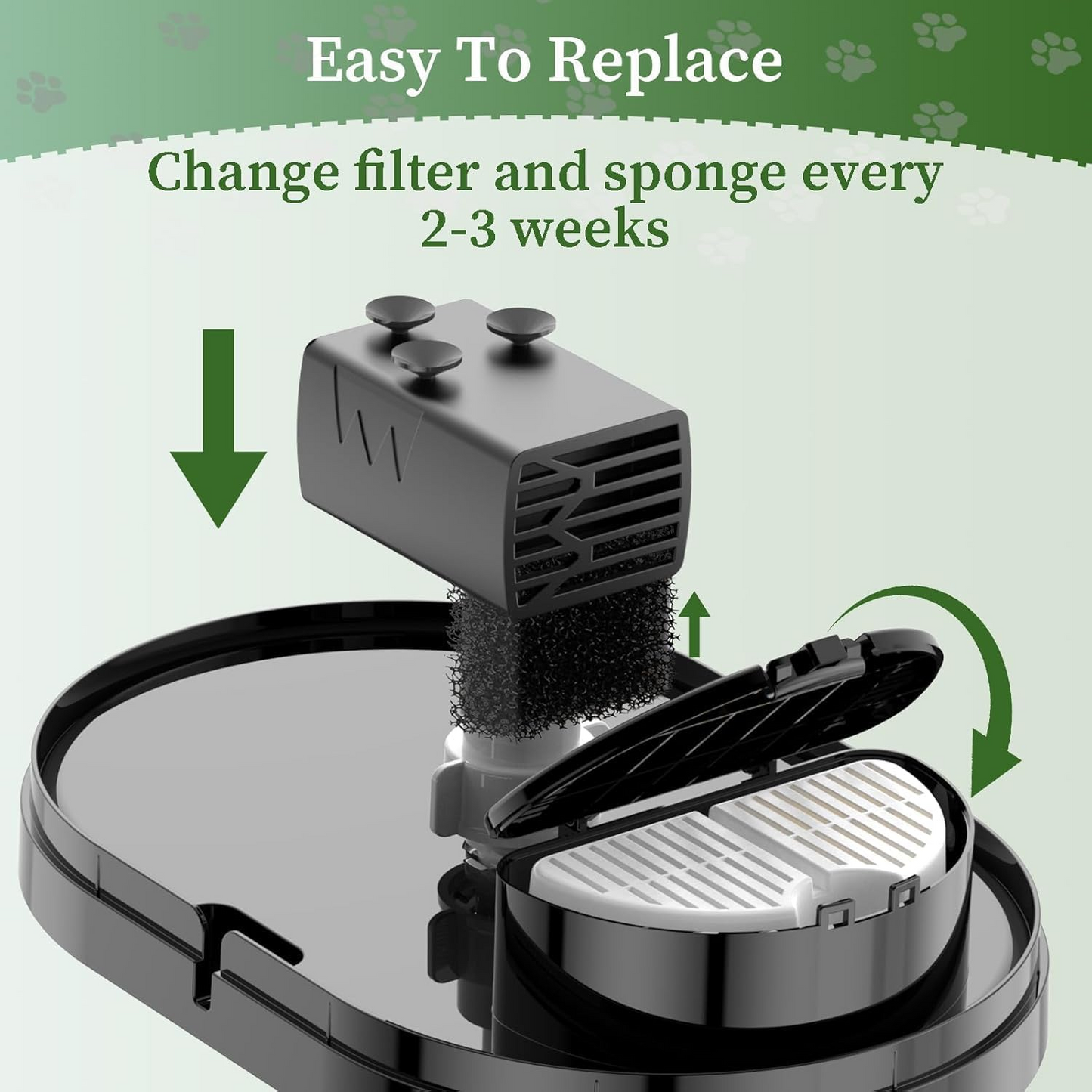 Replacement Filters & Replacement Pre-Filter Sponges for 2.2L/74oz Automatic Pet Water Fountain Stainless Steel Cat Water Fountain