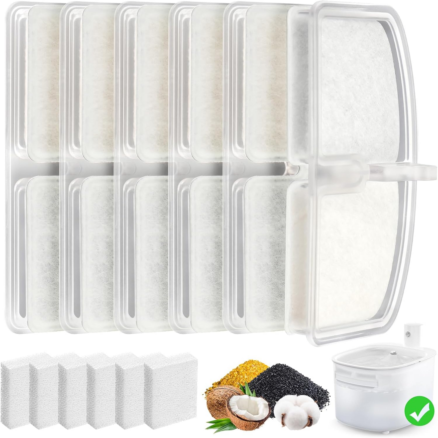 3 Pack Replacement Filters & 3 Pack Replacement Pre-Filter Sponges Filters for PUPERCI Wireless Cat Water Fountain