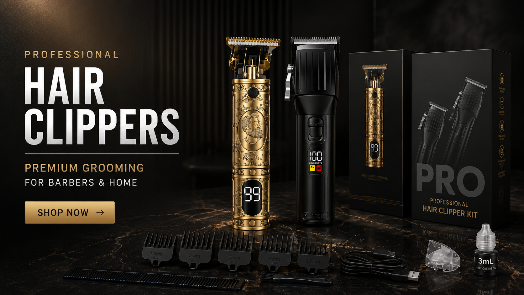 Professional hair clippers for barbers and home grooming